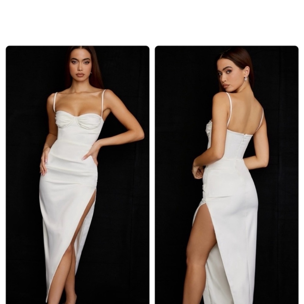 House of CB Flora Corset Dress Ivory Satin White Size Small NWT